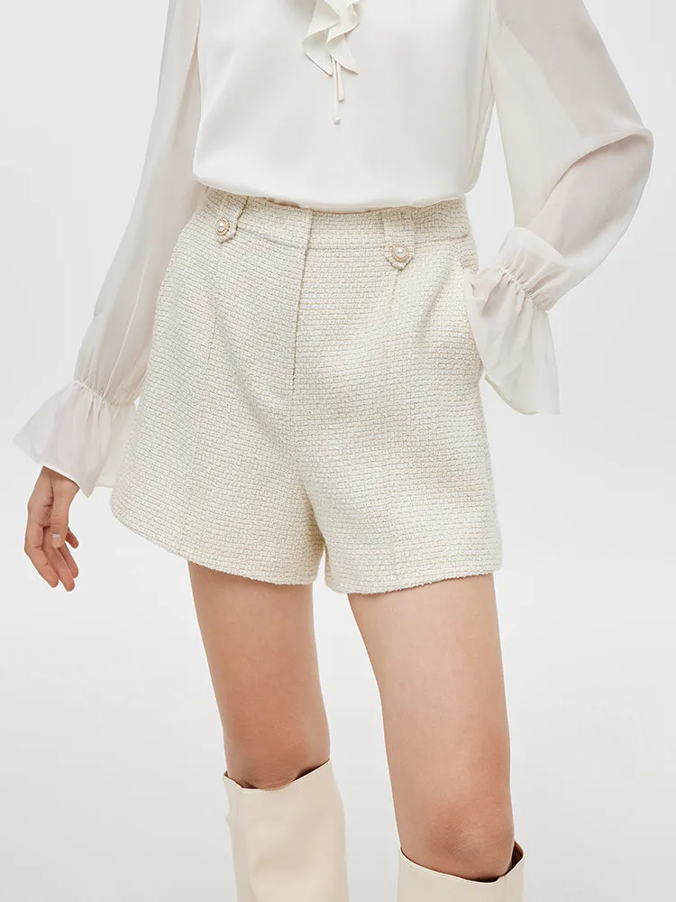 Ivory White Tweed A-Line Women Shorts