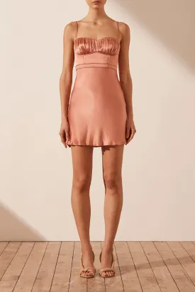 LA LUNE CORDED RUCHED MINI DRESS - ANTIQUE ROSE