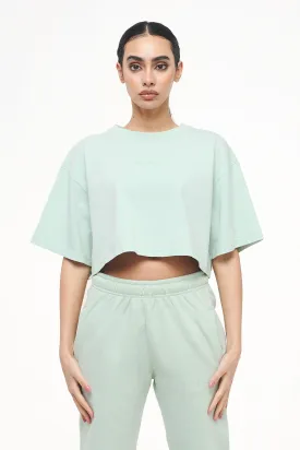 Layla Oversized Cropped Tee Vintage Washed Milky Green Gum