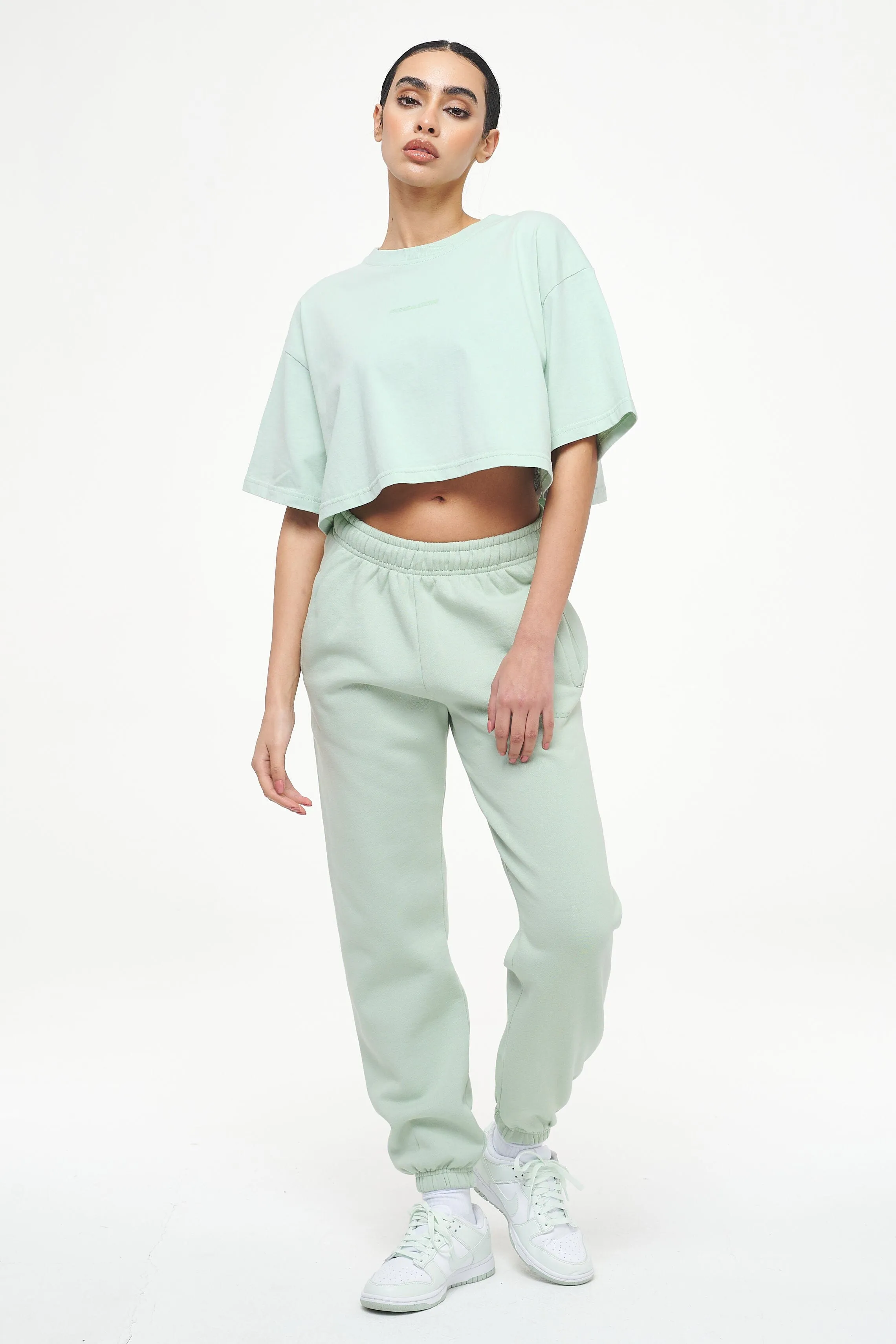 Layla Oversized Cropped Tee Vintage Washed Milky Green Gum