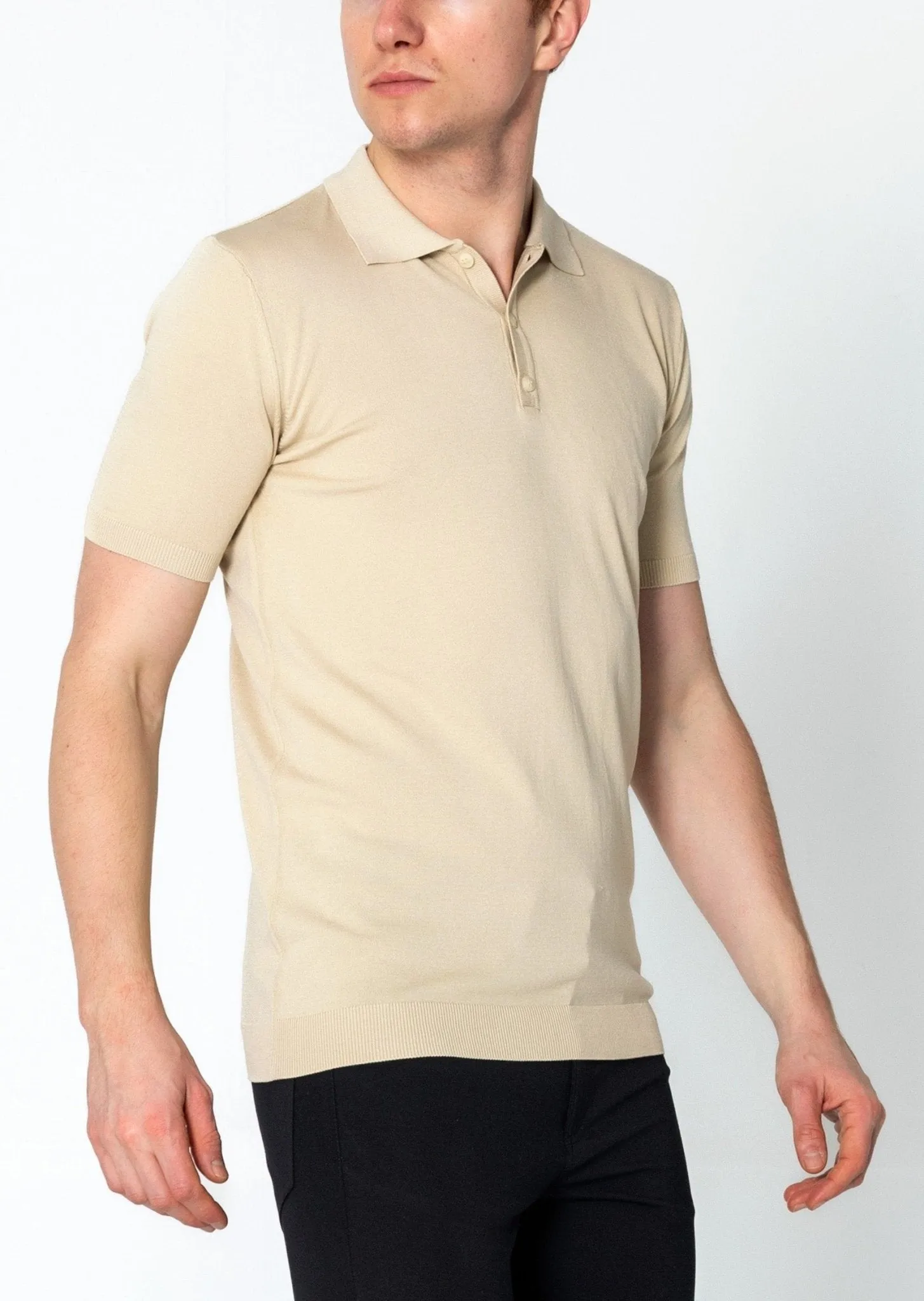 Lightweight Tonal-button Polo Tee - Beige