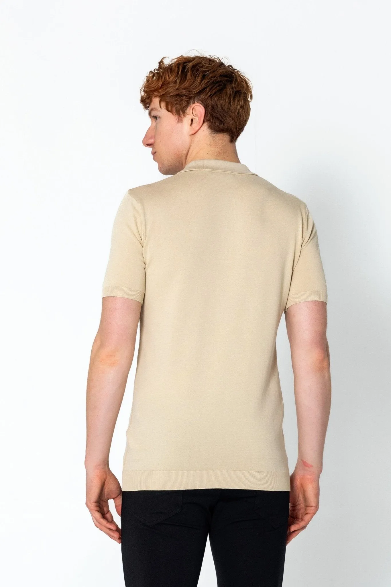 Lightweight Tonal-button Polo Tee - Beige