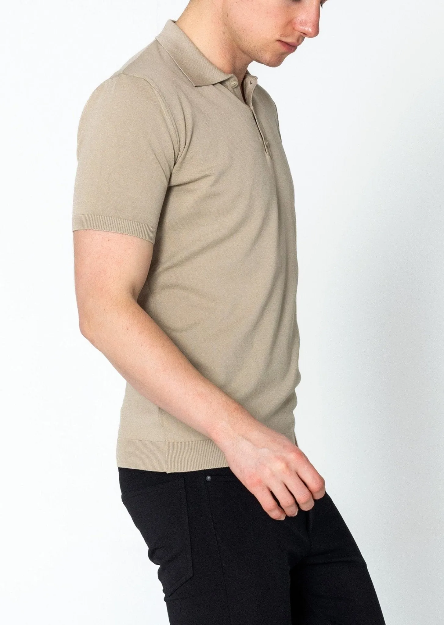 Lightweight Tonal-button Polo Tee - Dark Beige