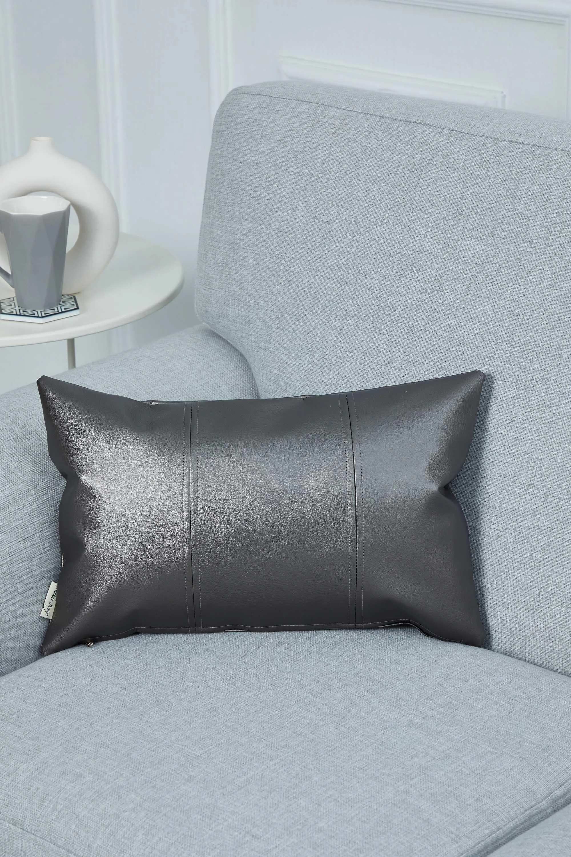 Luxurious Faux Leather Pillow Cover, Sophisticated Modern Cushion Cover for Minimalist Decor, 20x12 Large Decorative Pillow Cover,K-368