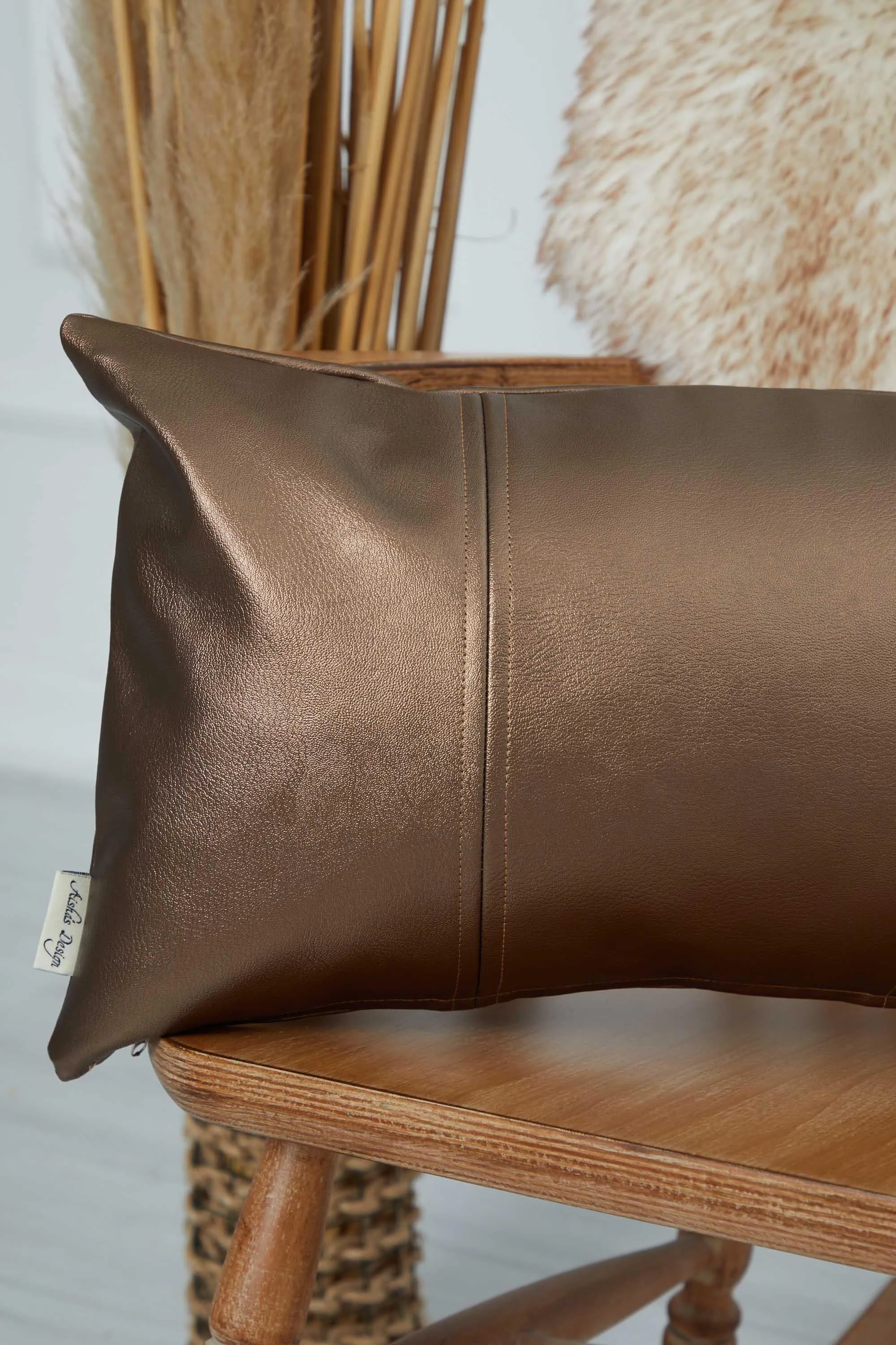 Luxurious Faux Leather Pillow Cover, Sophisticated Modern Cushion Cover for Minimalist Decor, 20x12 Large Decorative Pillow Cover,K-368