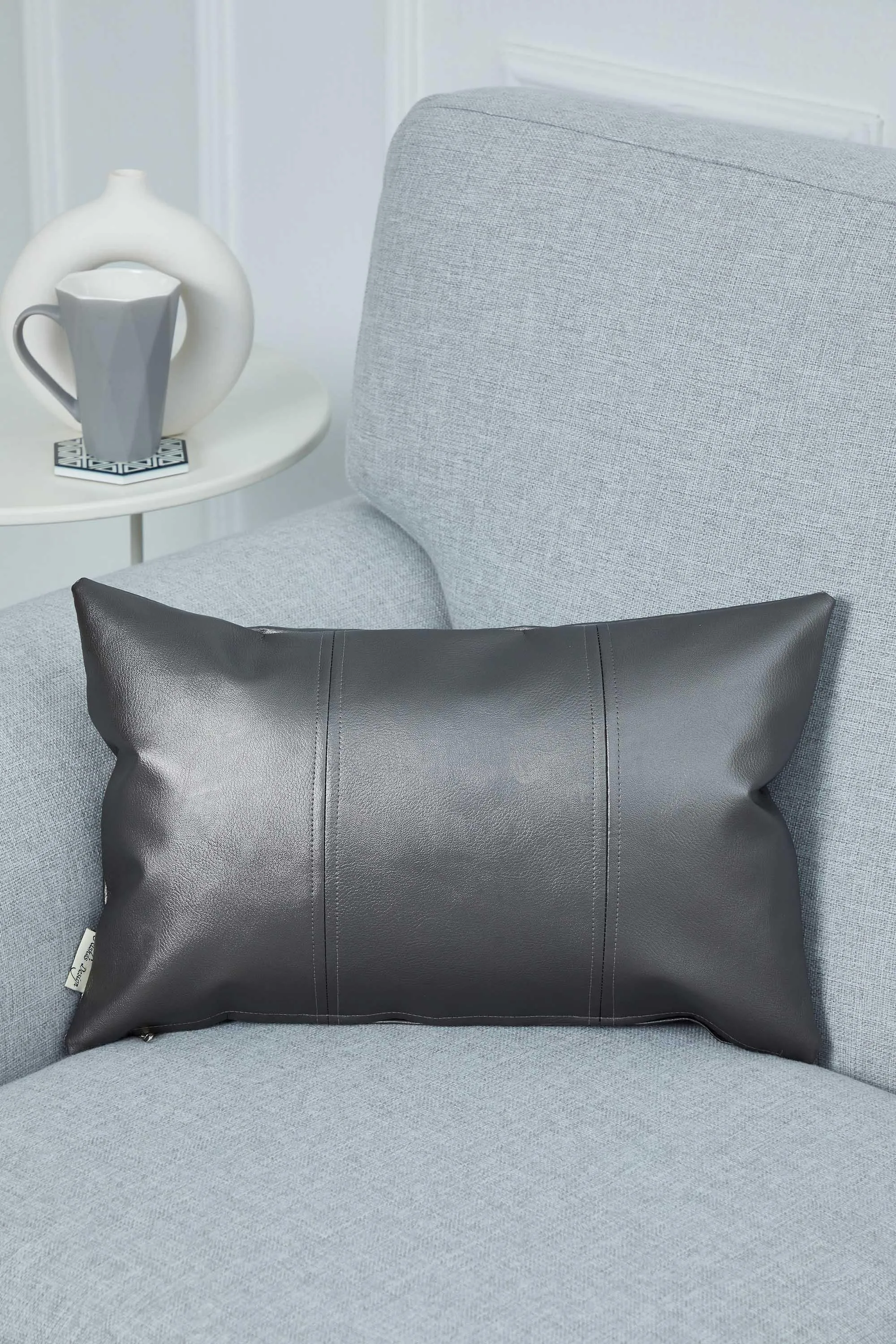 Luxurious Faux Leather Pillow Cover, Sophisticated Modern Cushion Cover for Minimalist Decor, 20x12 Large Decorative Pillow Cover,K-368