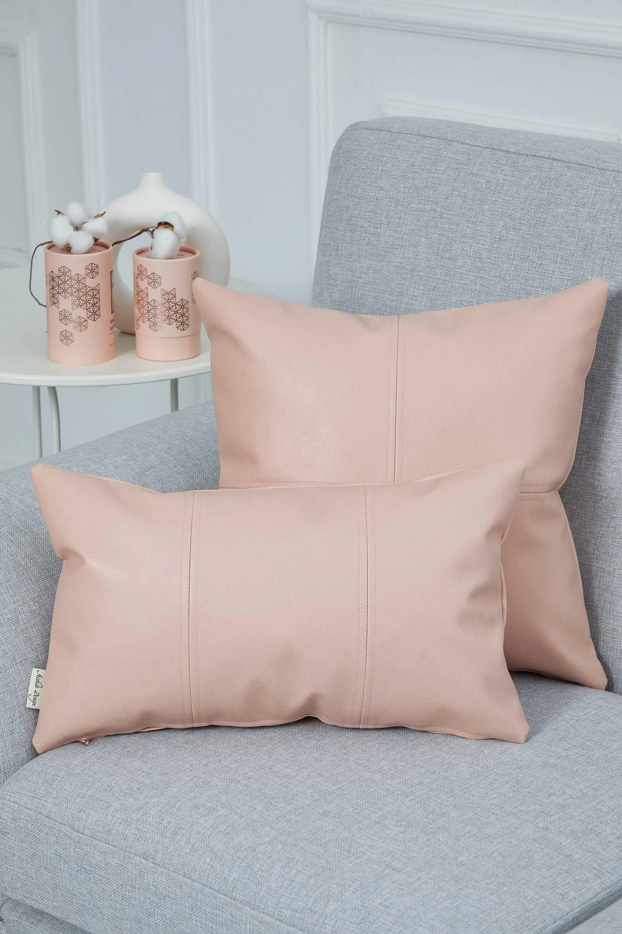 Luxurious Faux Leather Pillow Cover, Sophisticated Modern Cushion Cover for Minimalist Decor, 20x12 Large Decorative Pillow Cover,K-368