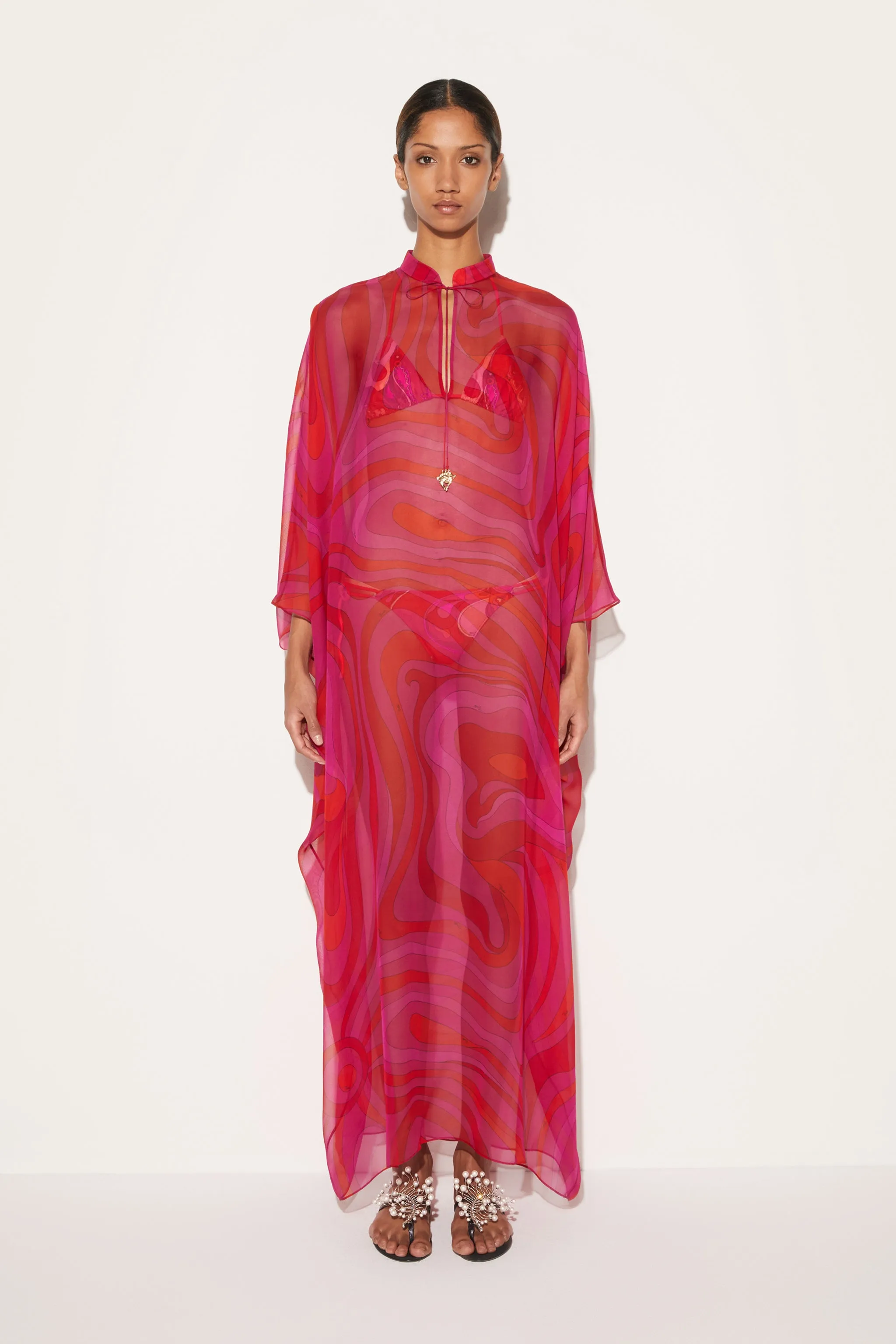 Marmo-Print Silk Kaftan