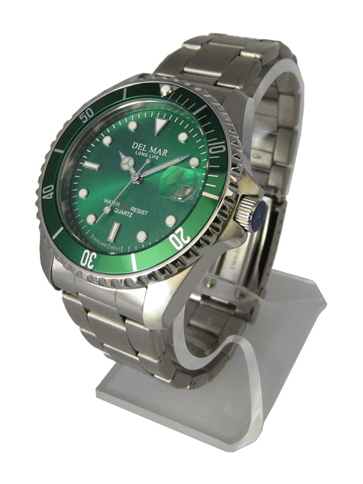 Men's Long Life Classic Coronado Green Face & Bezel SS Watch #50375