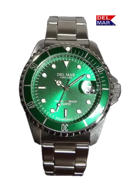 Men's Long Life Classic Coronado Green Face & Bezel SS Watch #50375