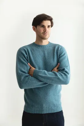 Mens Seamless Saddle Shoulder Shetland Jumper - Light Teal