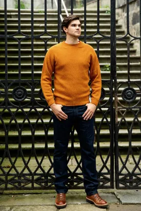 Mens Seamless Saddle Shoulder Shetland Jumper - Orange