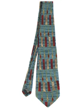 Mens Vintage 100% Silk Italian Abstract Teal, Dark Red & Grey Tie