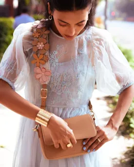 Mini Goblet Crossbody : Beige With Laser-Cut Strap