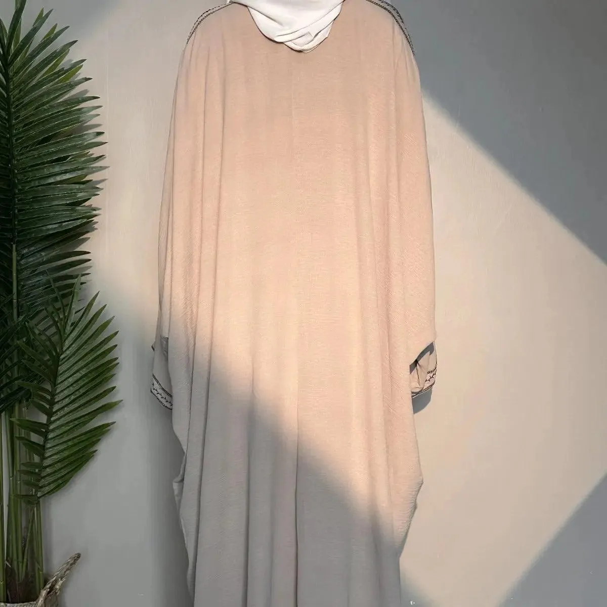 MOA015 Batwing Sleeve Embroidered Open Abaya