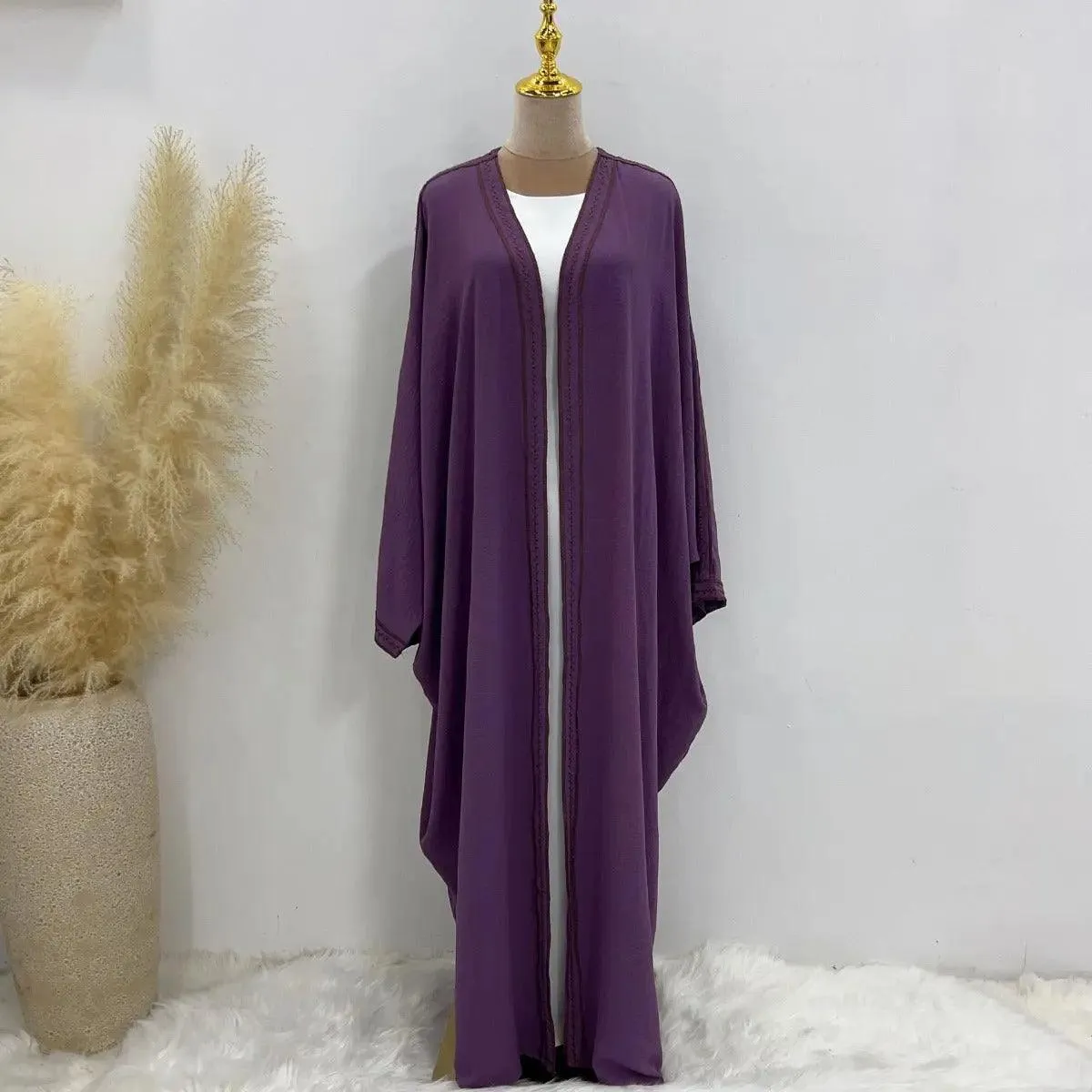 MOA015 Batwing Sleeve Embroidered Open Abaya