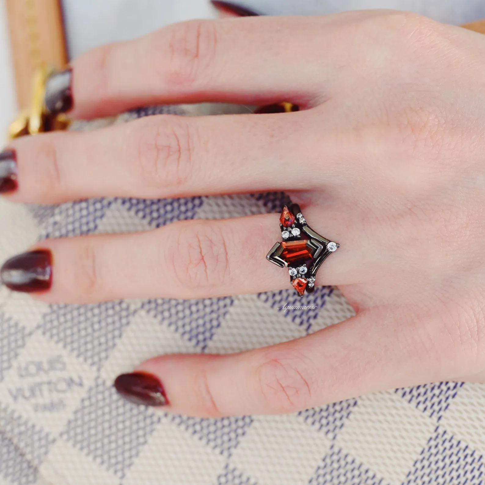 Natural Garnet & Red Fire Opal Couples Ring