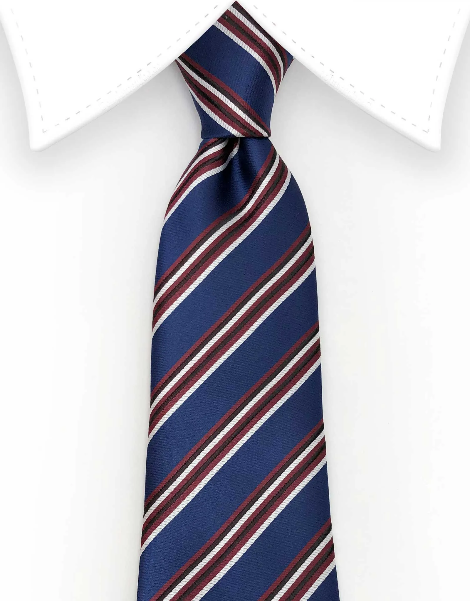 Navy Blue, Burgundy Red and White Striped 70" Extra Long Tie - 3XL