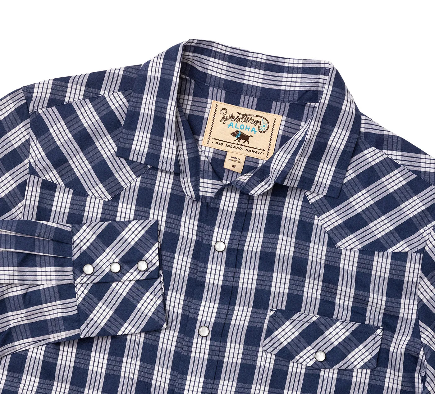 Navy Palaka Western Pearl Snap Shirt