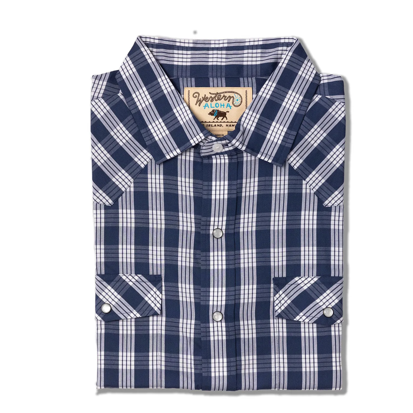 Navy Palaka Western Pearl Snap Shirt