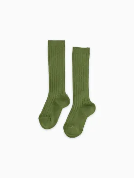 Olive Green Ribbed Knee High Kids Socks