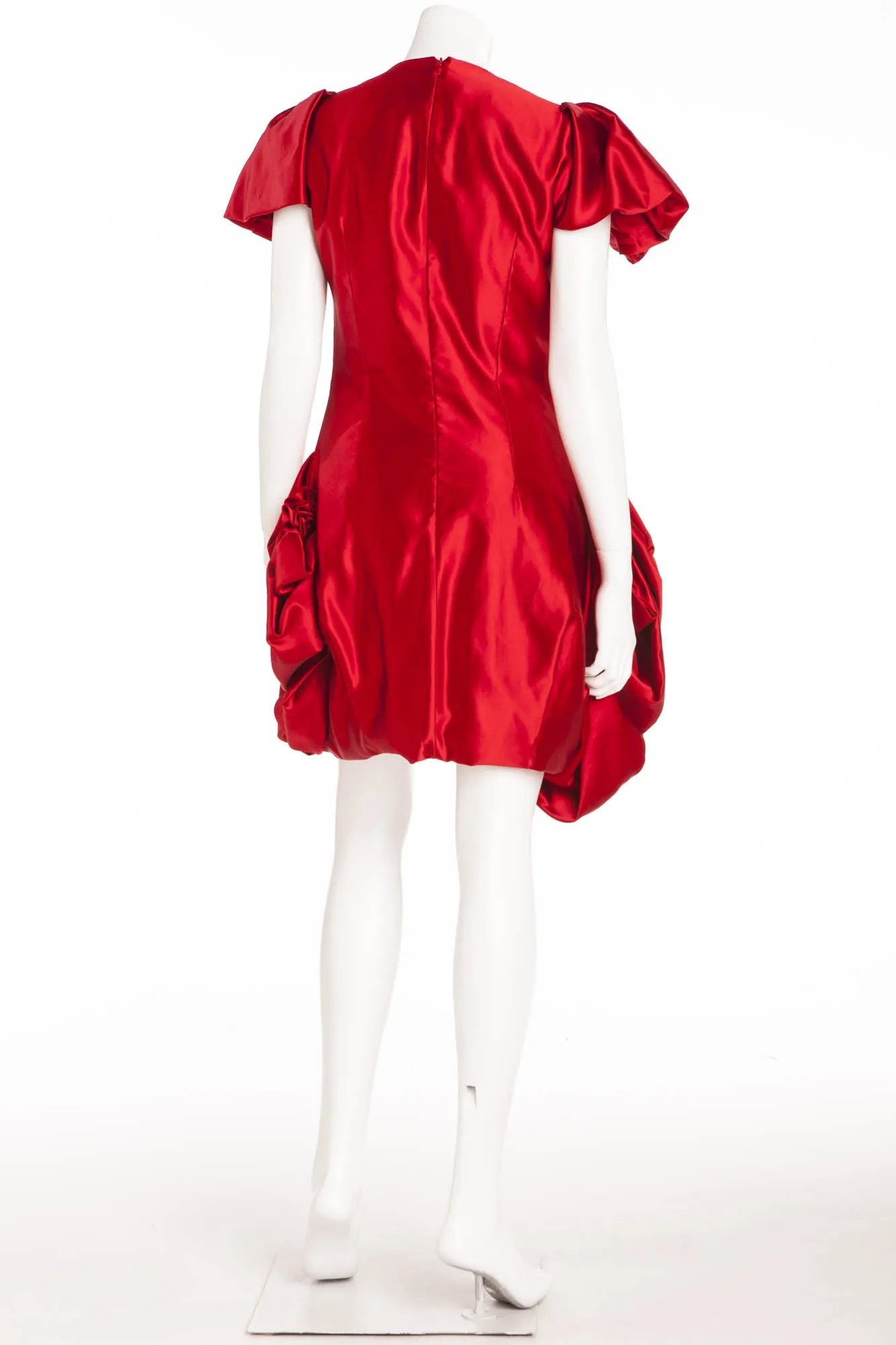 Original Alexander McQueen - As Seen on Beyonce - Short Sleeve Red Dress Embellished Bronze Front Mini Dress - IT 42