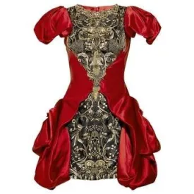 Original Alexander McQueen - As Seen on Beyonce - Short Sleeve Red Dress Embellished Bronze Front Mini Dress - IT 42