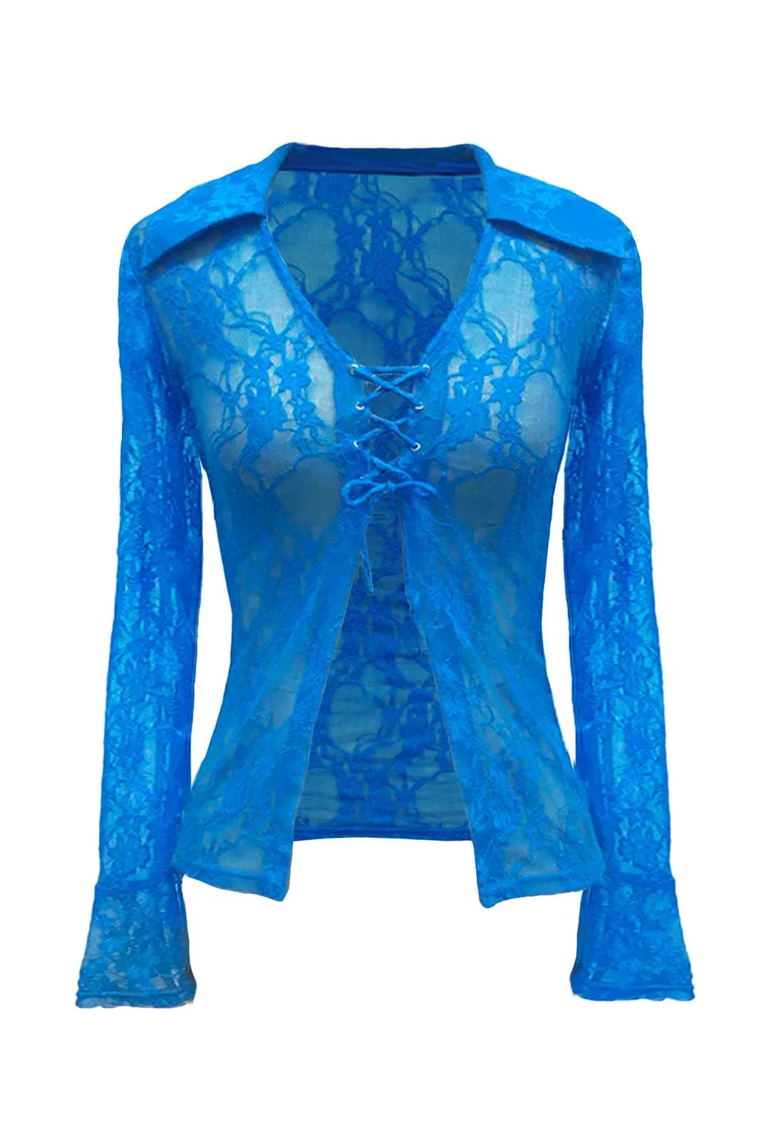 Pammy Lee Azure Blue Lace Front Shirt