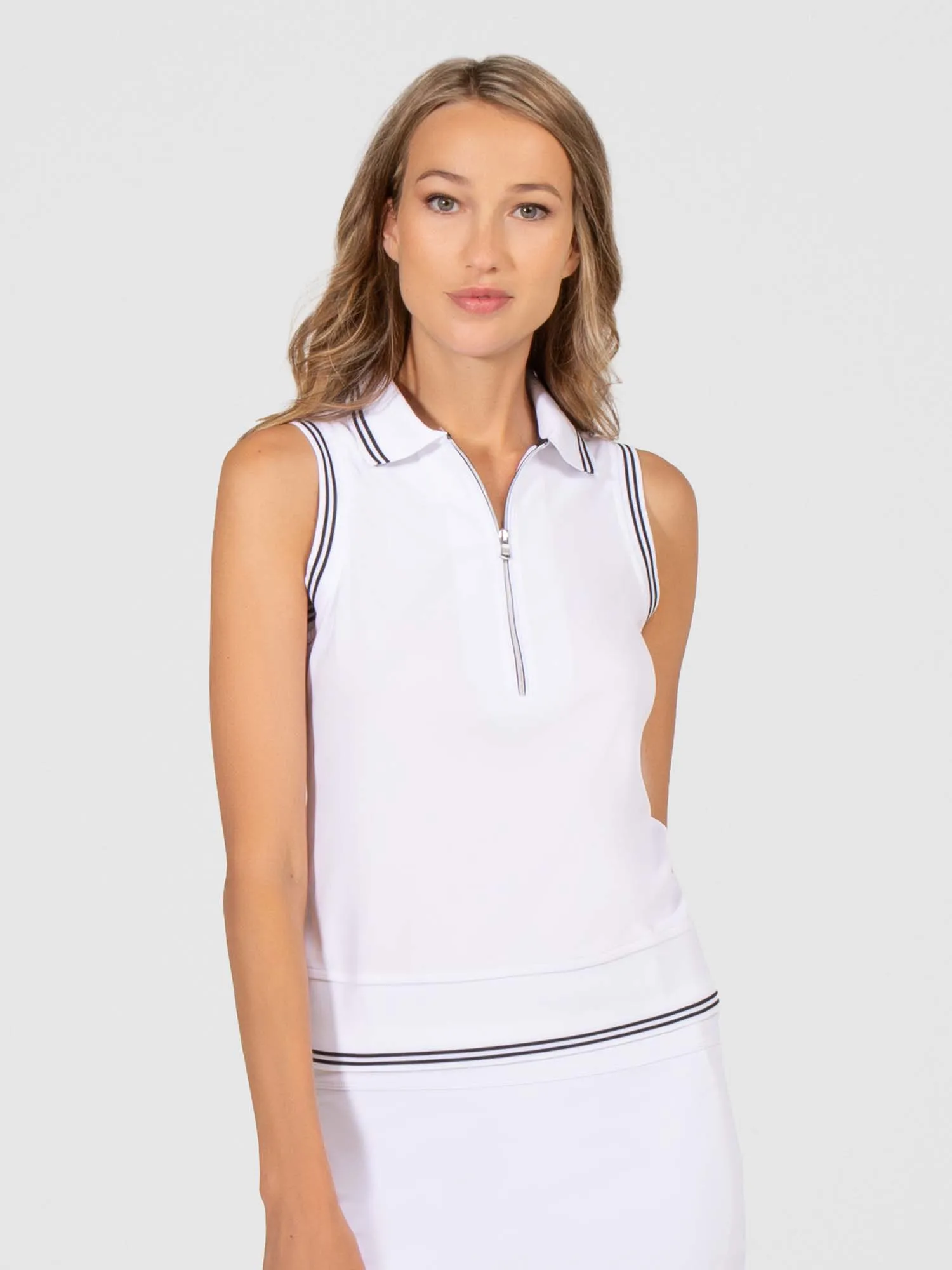 Phoebe Sleeveless Polo - White/Black