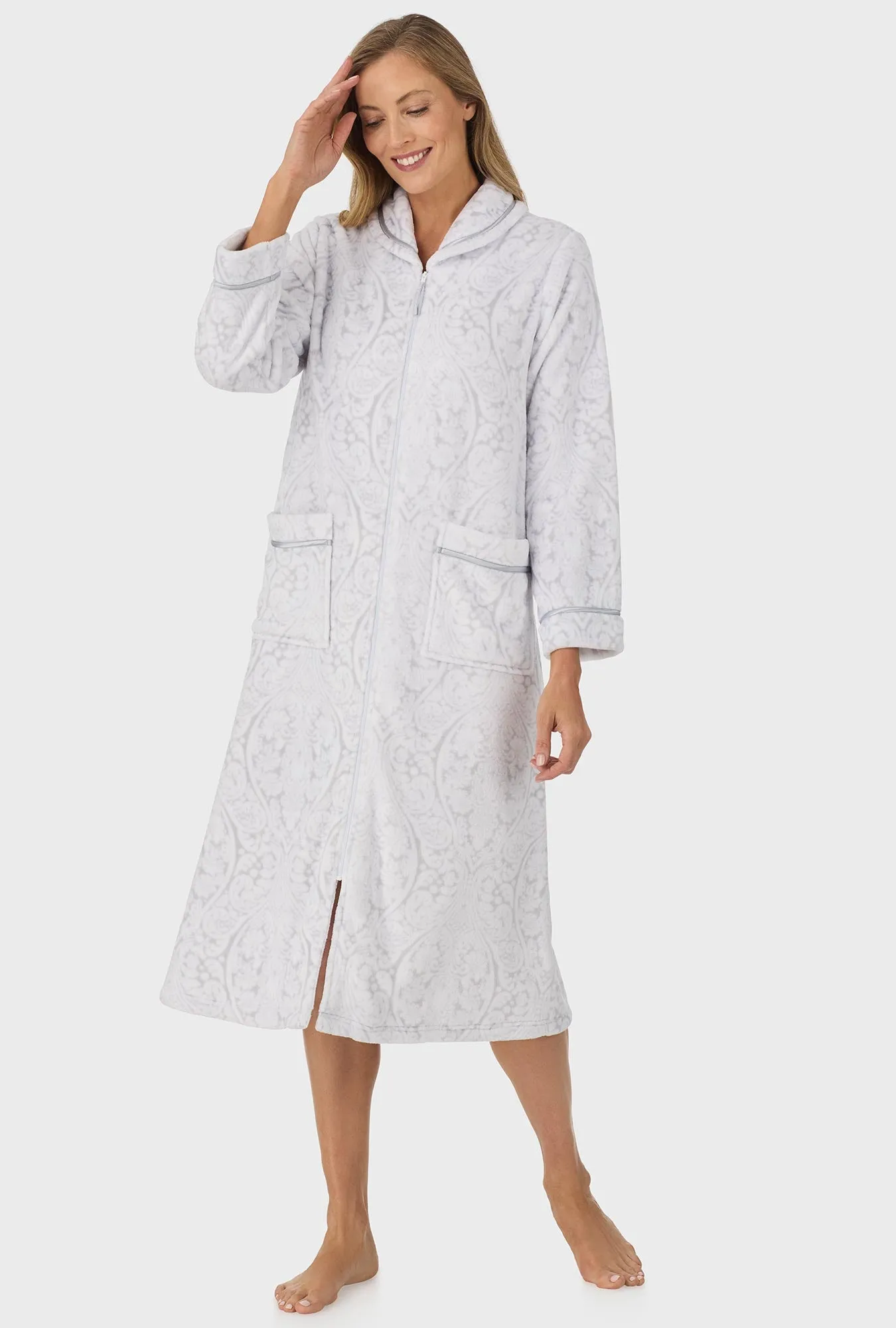 Platinum Damask Zipper Robe