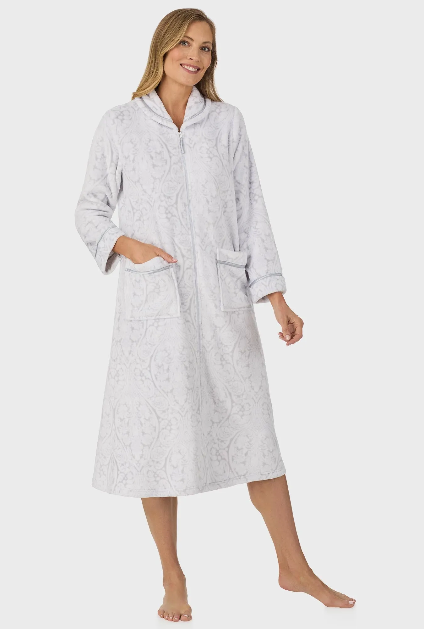 Platinum Damask Zipper Robe