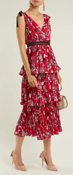 Pleated Floral Midi Dress