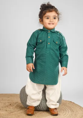 Polka Tots Full Sleeves Pathani Set - Green