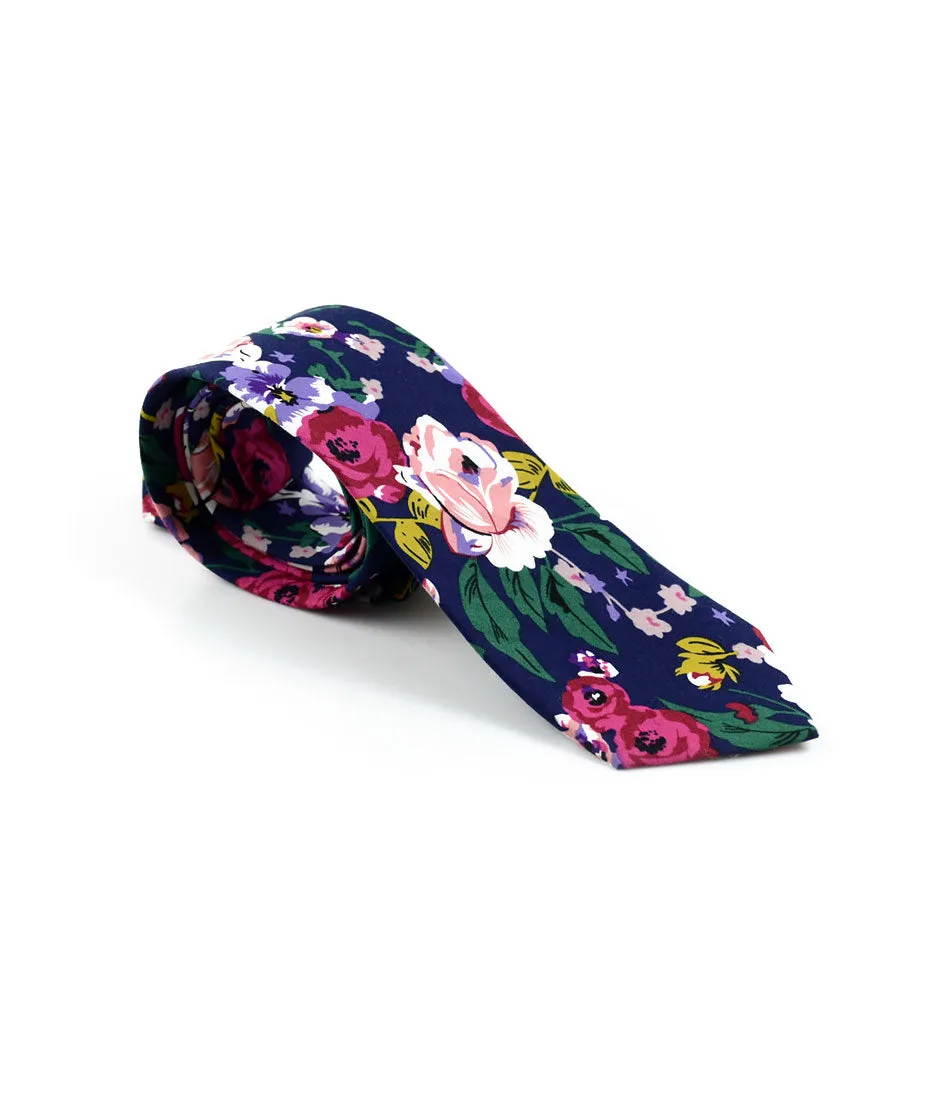 Prussian Blue Floral Neck Tie