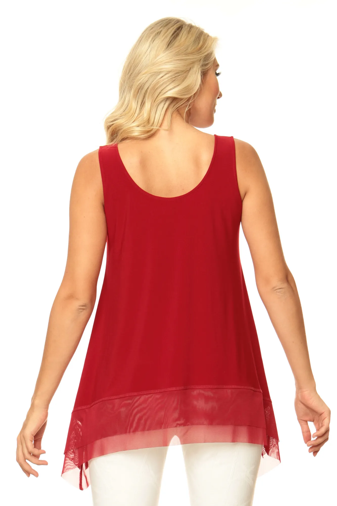 Red Alisha D Tank With Double Layering Hem