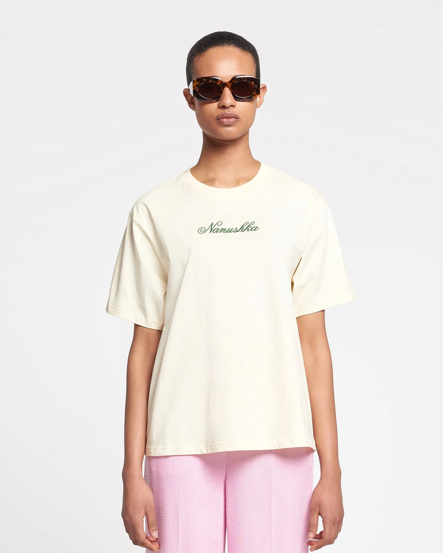 Reece - Embroidered Cotton-Jersey T-Shirt - Creme/Green