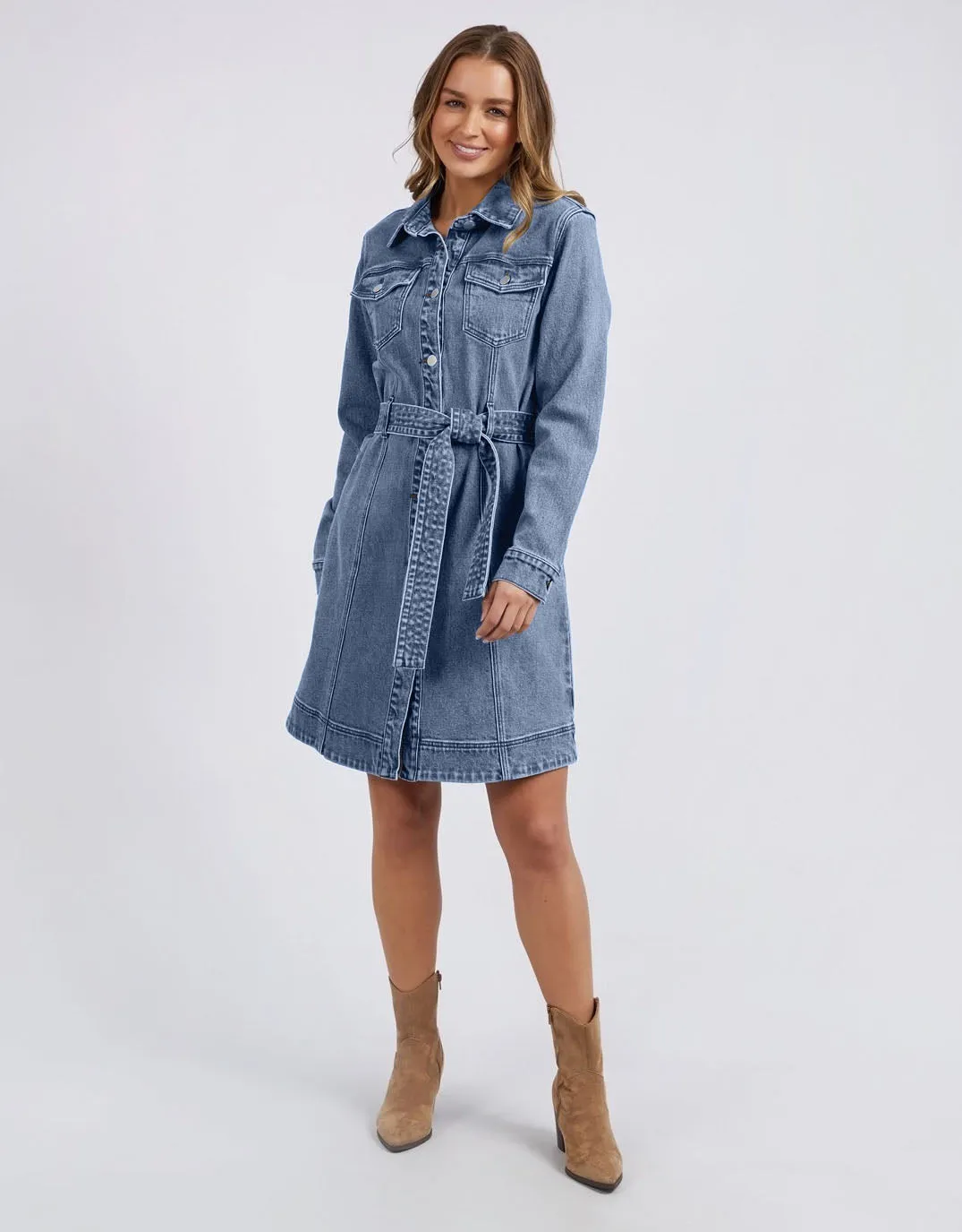 Riley Denim Dress - Mid Blue