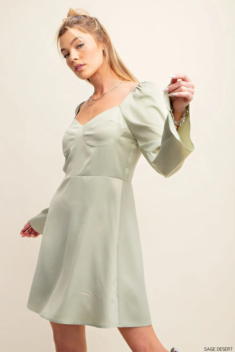 Satin Dream Smocked Dress Sage