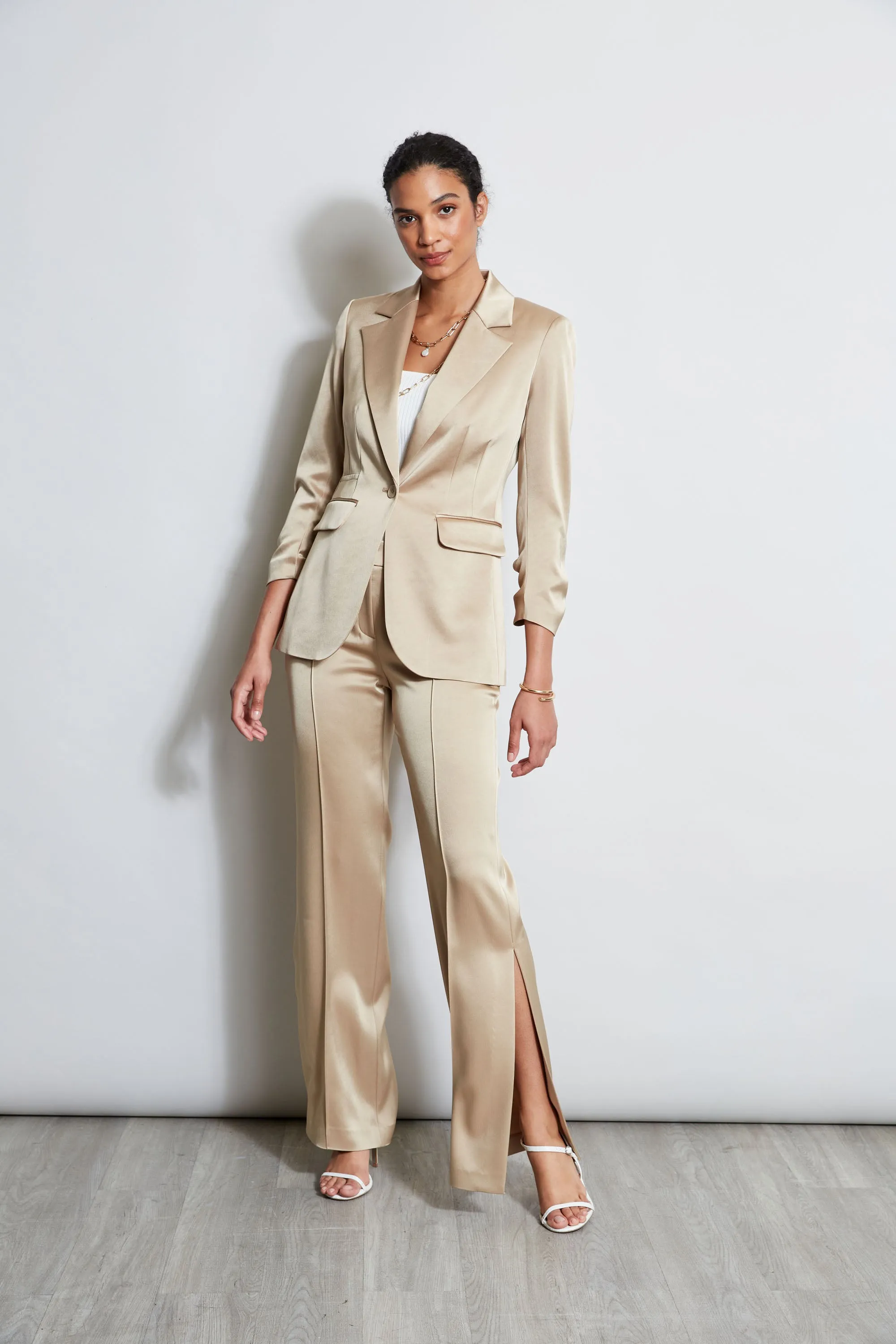 Satin Ruched Sleeve Blazer