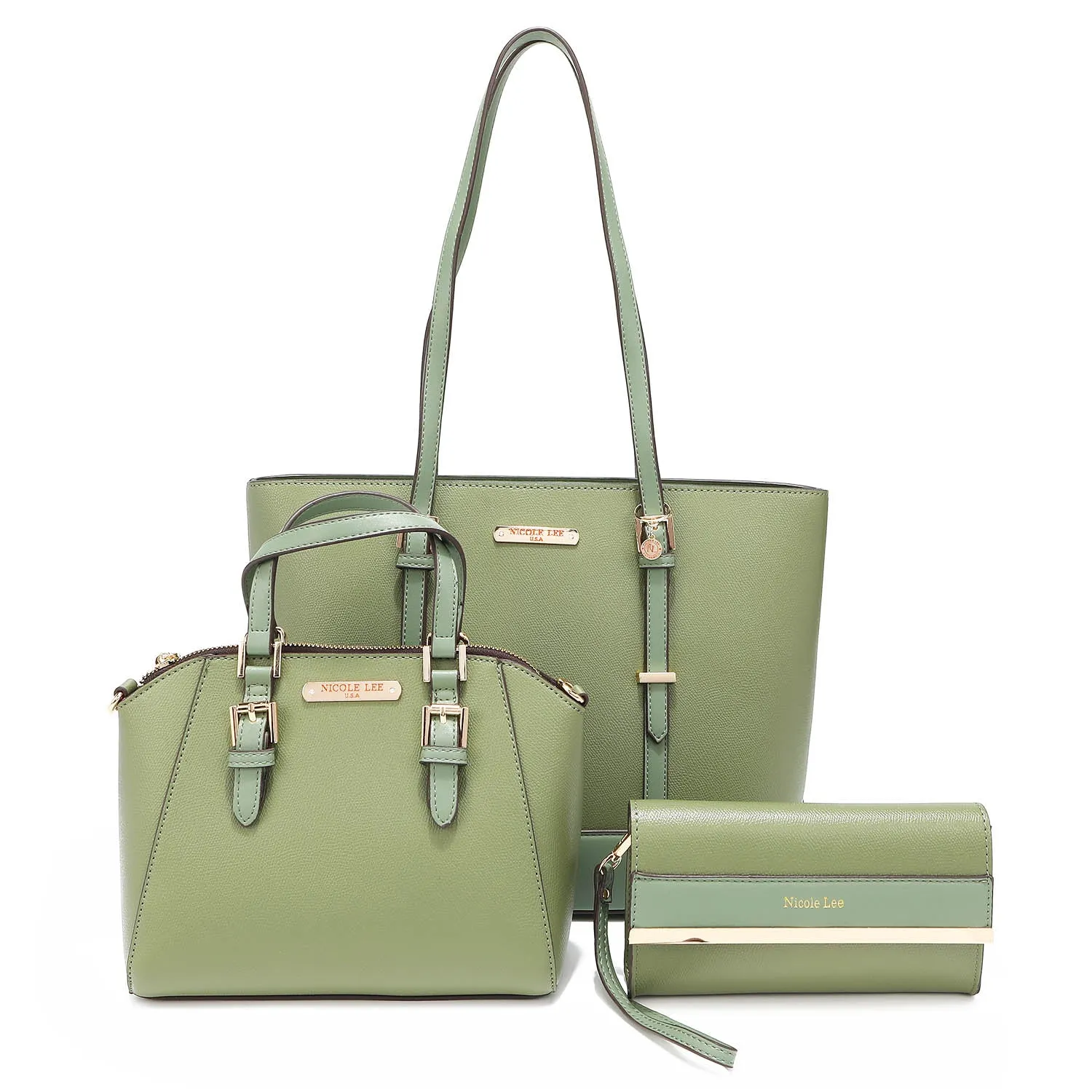 SOFT GREEN ADDISON 3 PIECE SET (Shopper, Crossbody, Clutch)