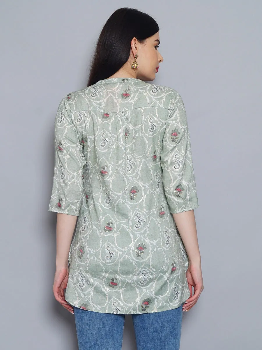 Spectacular Mint Green Floral Printed Tunic