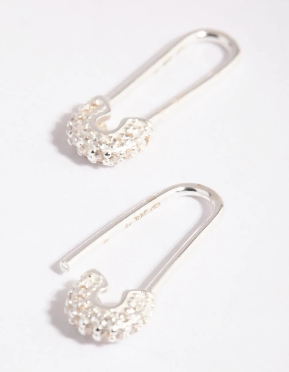 Sterling Silver Pave Safety Pin Earrings