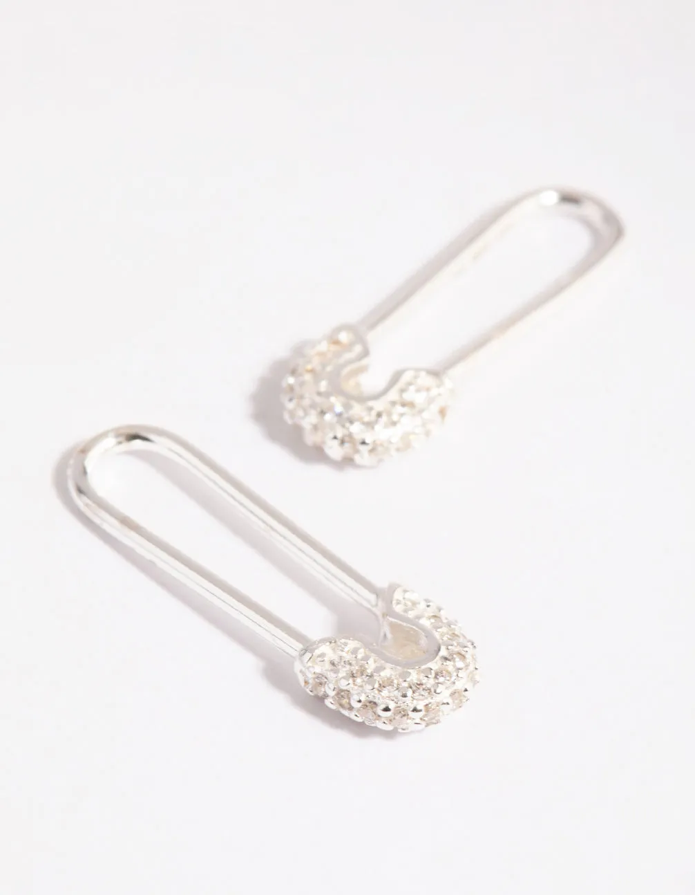 Sterling Silver Pave Safety Pin Earrings