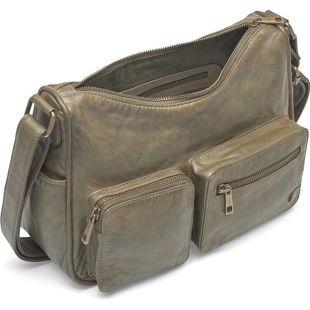 Stylish shoulderbag in soft leather quality / 16278 - Army Green