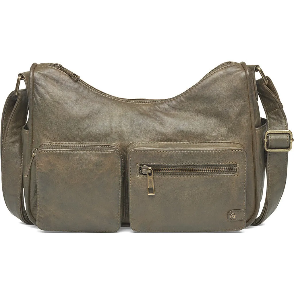 Stylish shoulderbag in soft leather quality / 16278 - Army Green