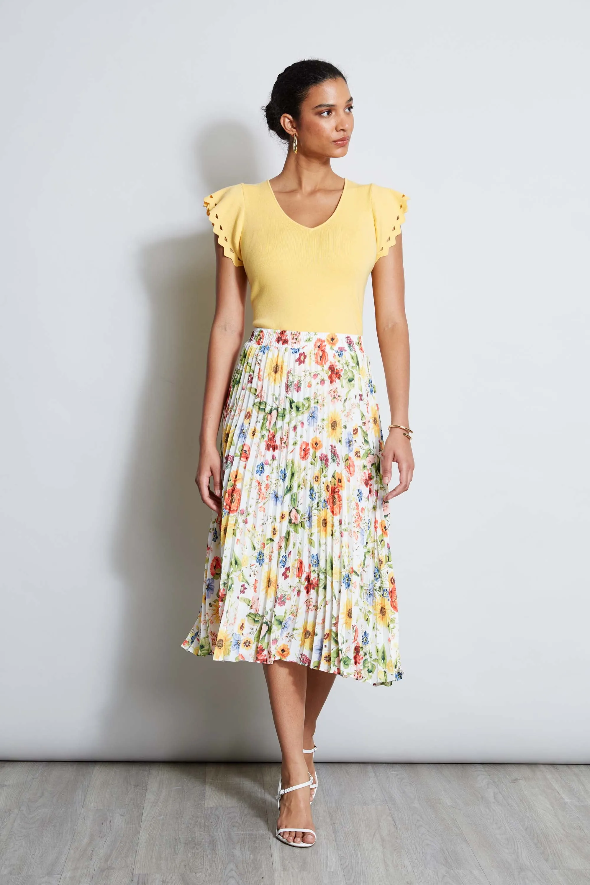 T-Tahari Sunray Garden Pleated Skirt