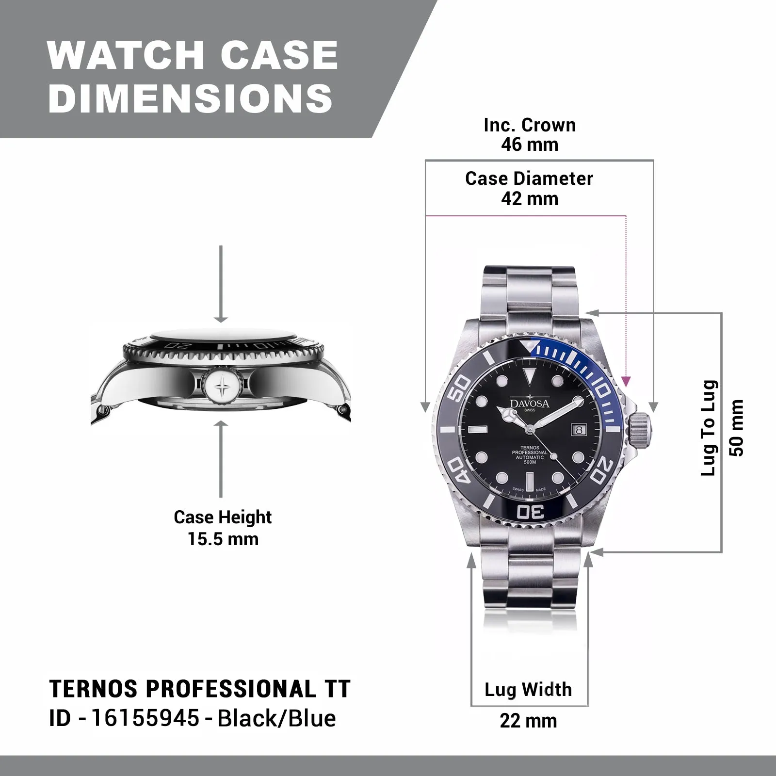 Ternos Professional Automatic 500m Black Blue Diving Watch 16155945