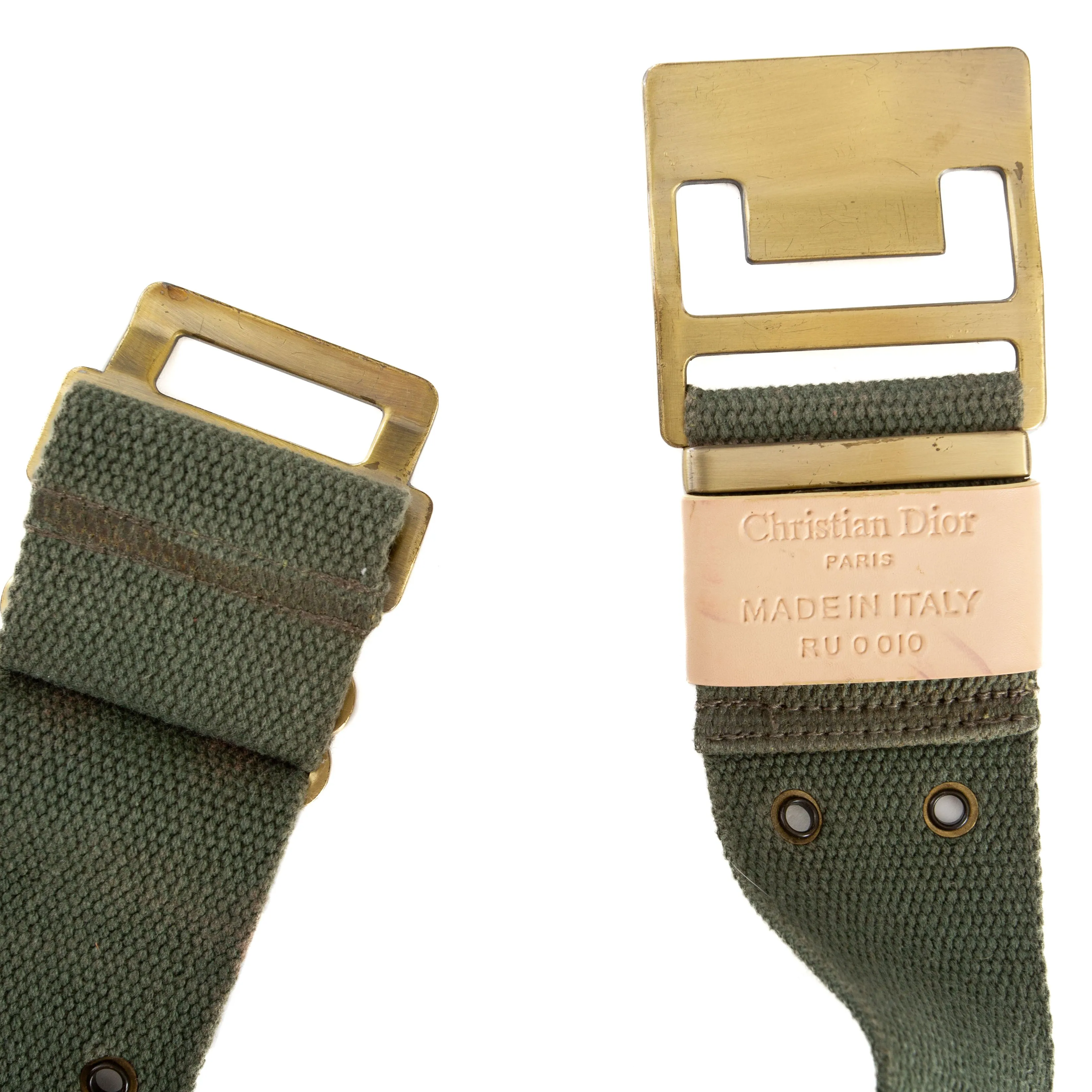 Vintage Army Green Canvas Brass Buckle Adjustable Belt