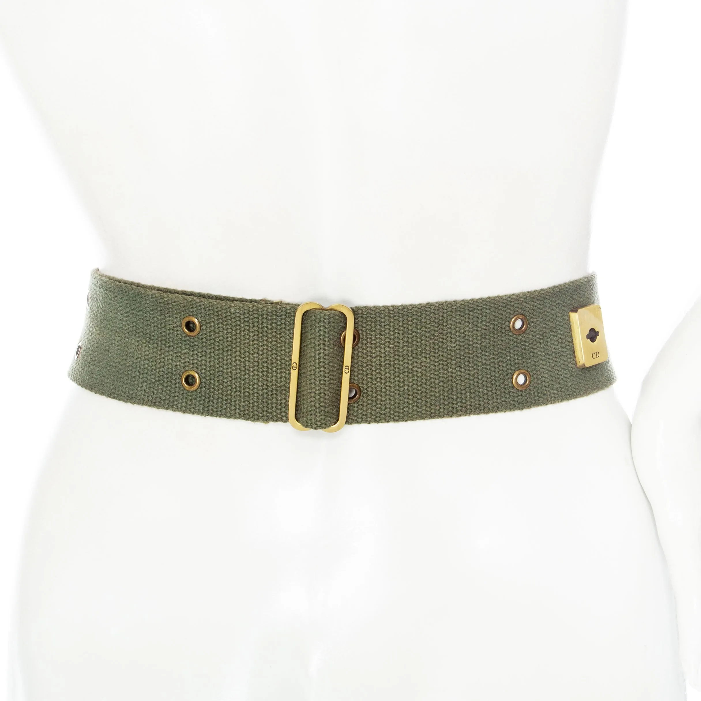 Vintage Army Green Canvas Brass Buckle Adjustable Belt