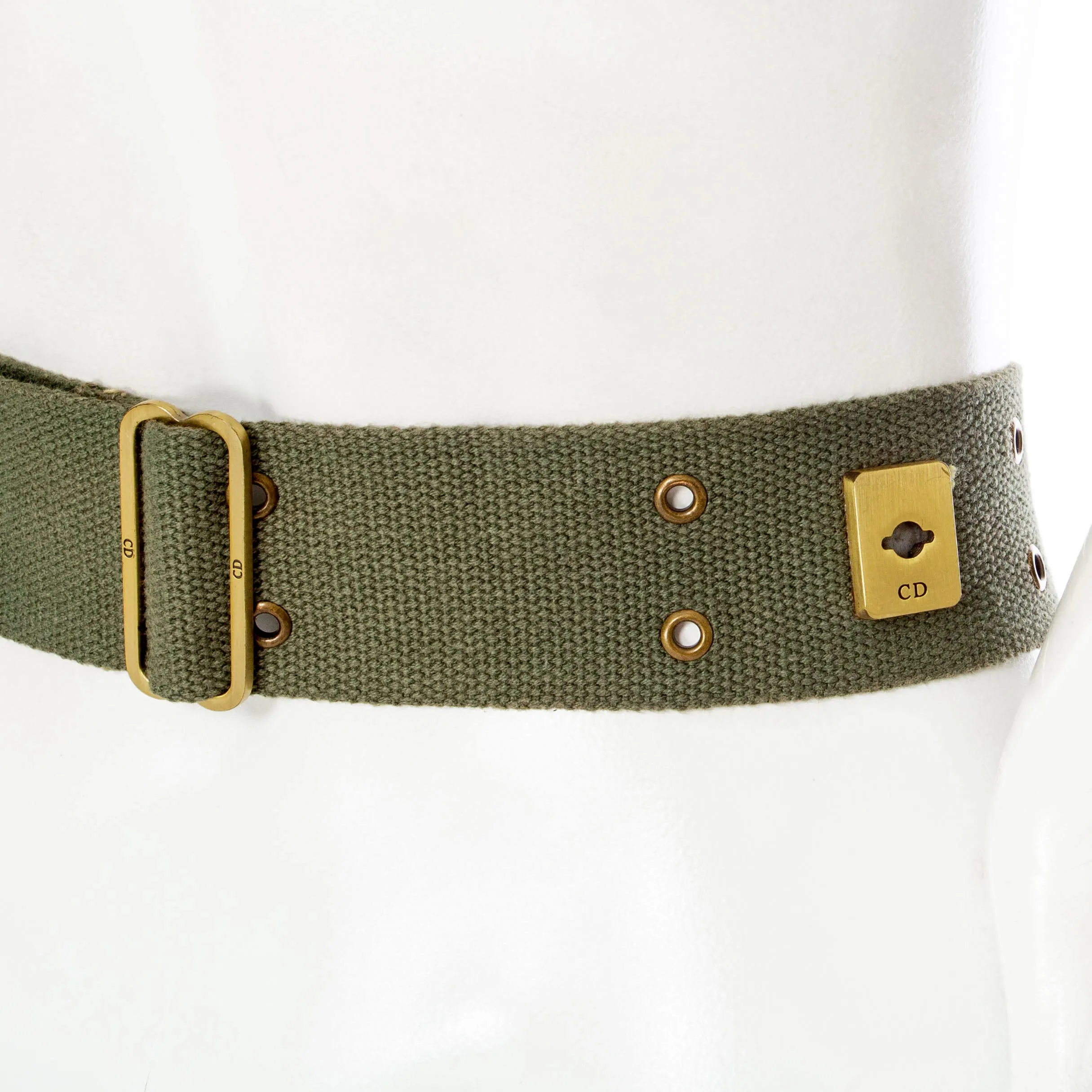 Vintage Army Green Canvas Brass Buckle Adjustable Belt